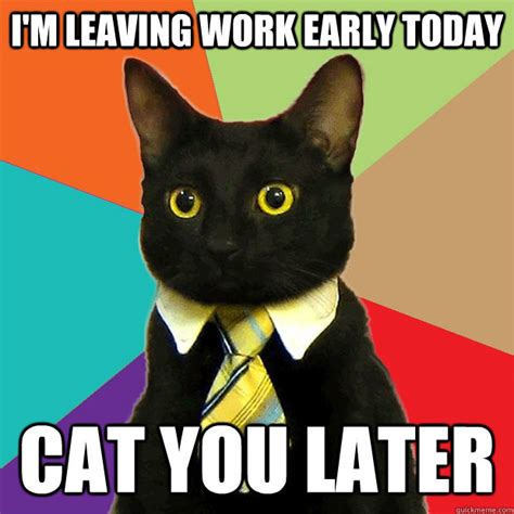 cat leaving work meme